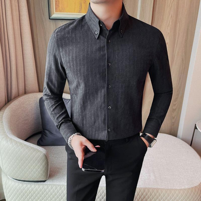 Long Sleeve Collared Striped Shirt Product Image