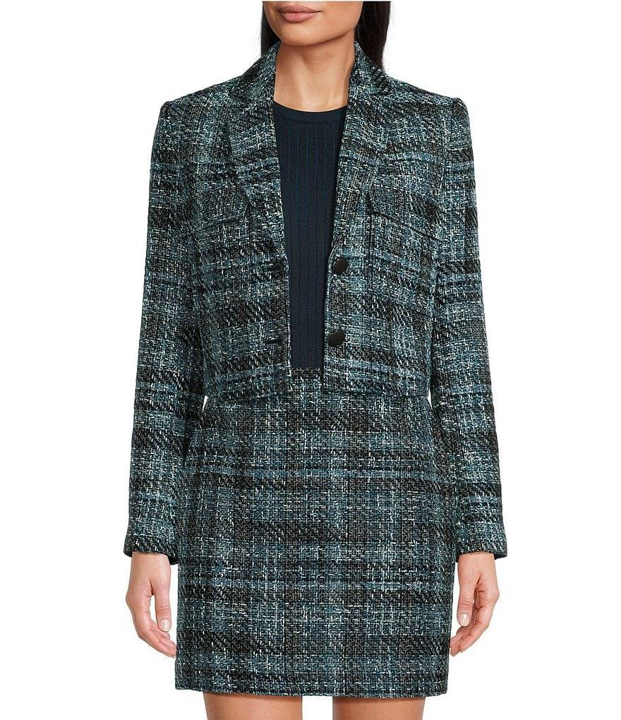 Calvin Klein Tweed Notch Collar Two-Button Coordinating Cropped Jacket Product Image