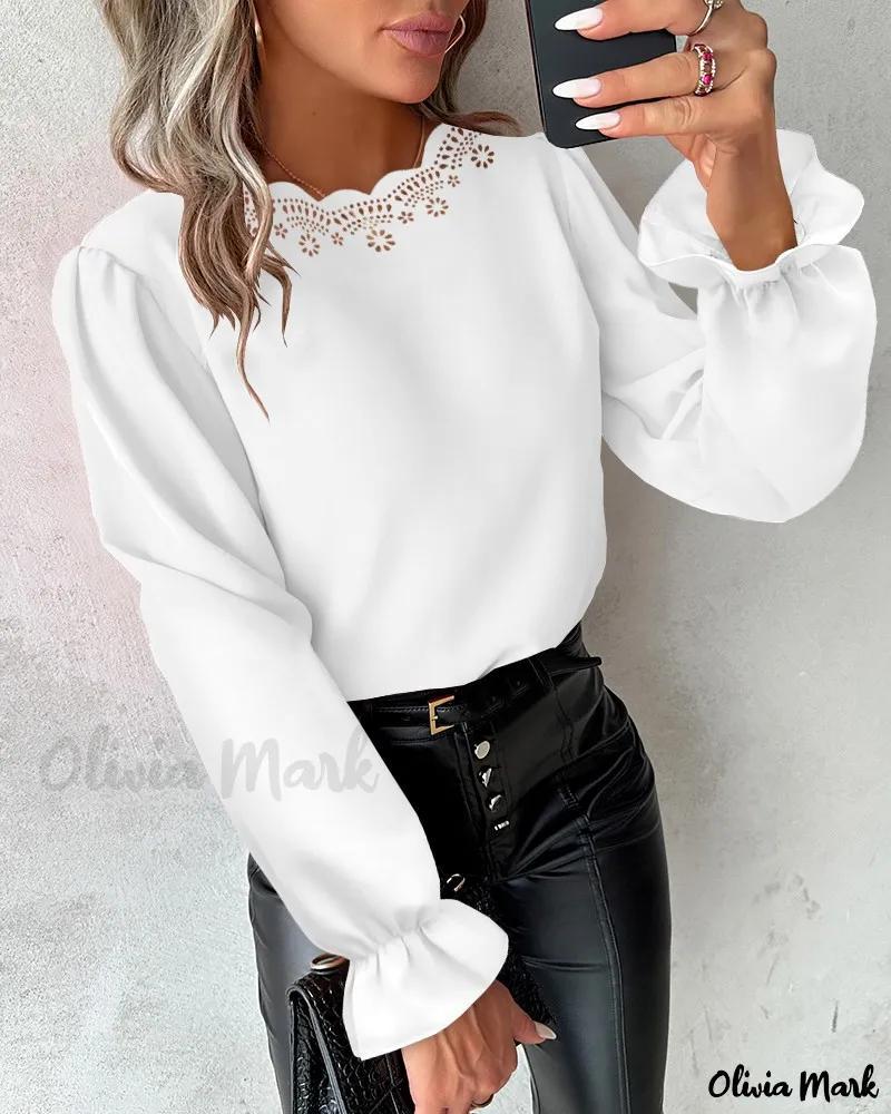 Olivia Mark – Scallop Trim Neck Hollow Out Top product image