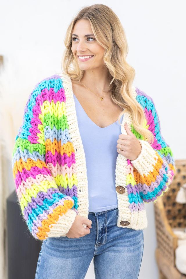 Multicolor Stripe Button Up Chunky Cardigan Product Image