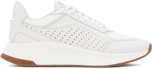 HUGO BOSS Leather Lace-up Trainers With Mesh Trims In White Product Image