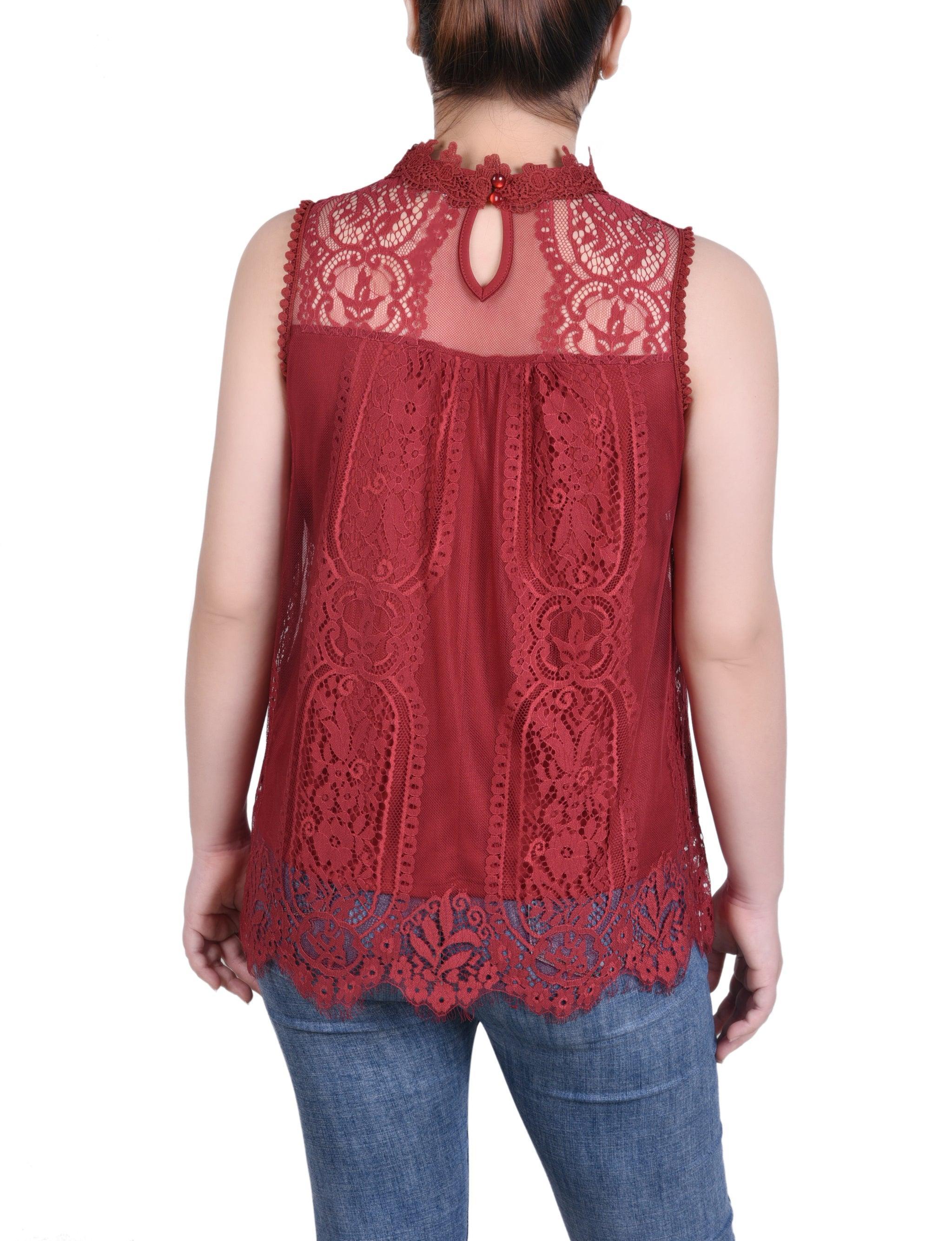 Sleeveless Mock Neck Lace Top - Petite Product Image