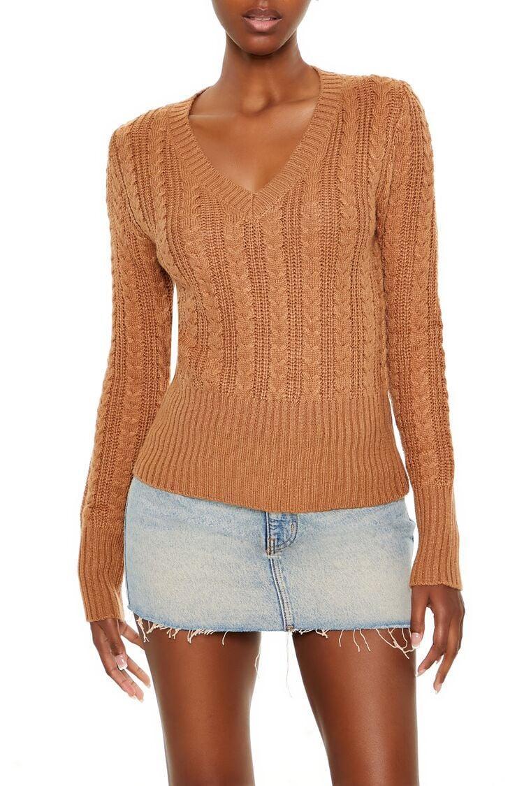 Cable Knit V-Neck Sweater | Forever 21 Product Image