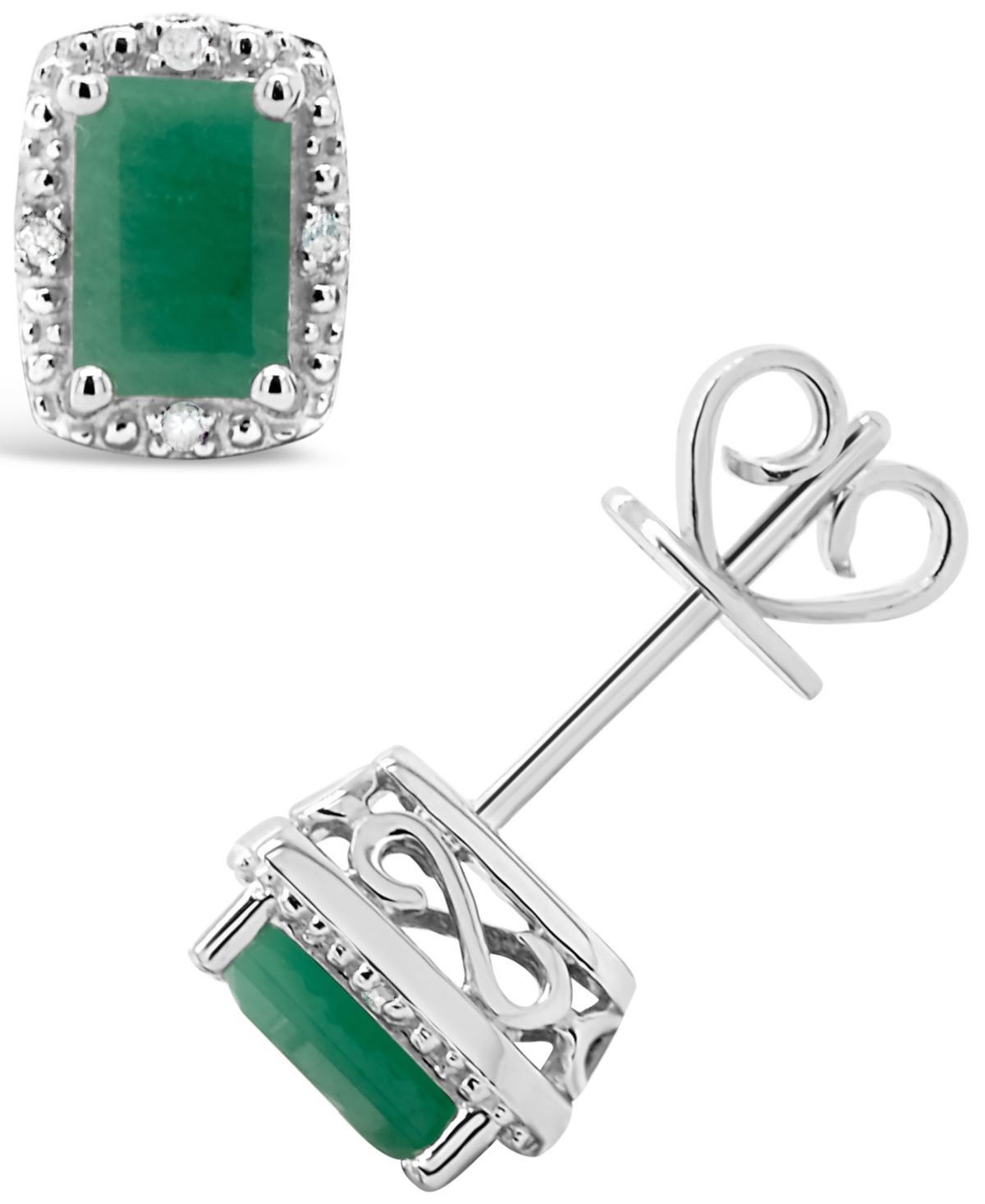 Emerald (1-1/3 ct. t.w.) and Diamond Accent Stud Earrings in Sterling Silver Product Image