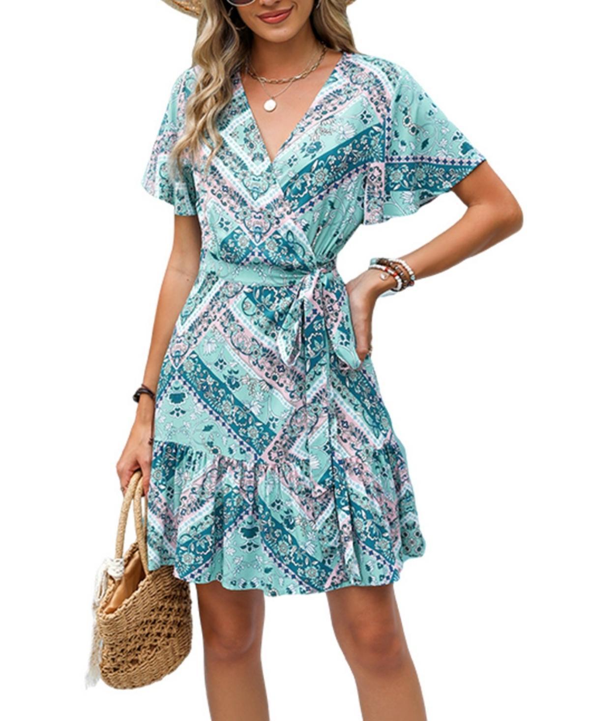 Women's Paisley Print Mini Wrap Beach Dress Product Image