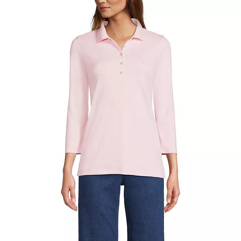 Petite Lands End Supima Cotton 3/4 Sleeve Polo Shirt, Womens Product Image