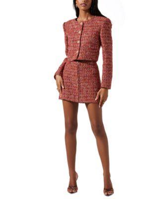 Astr The Label Womens Milena Button Front Tweed Jacket Milena Tweed Mini Skirt Product Image