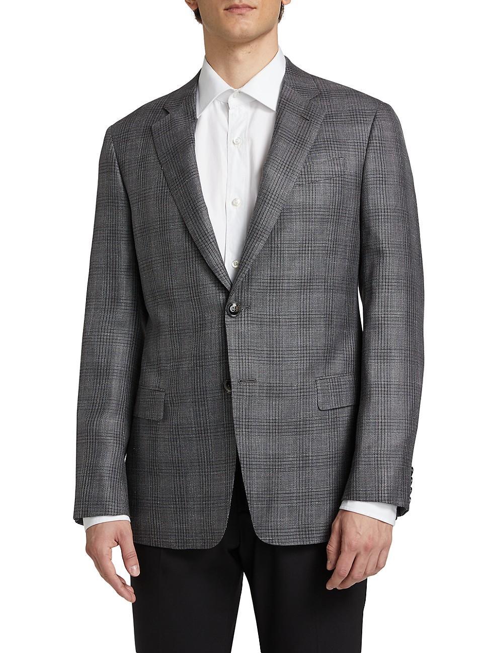 Mens Plaid Wool & Silk-Blend Two-Button Sport Coat Product Image