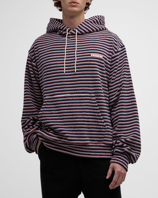 Mens Striped Terry Hoodie Product Image