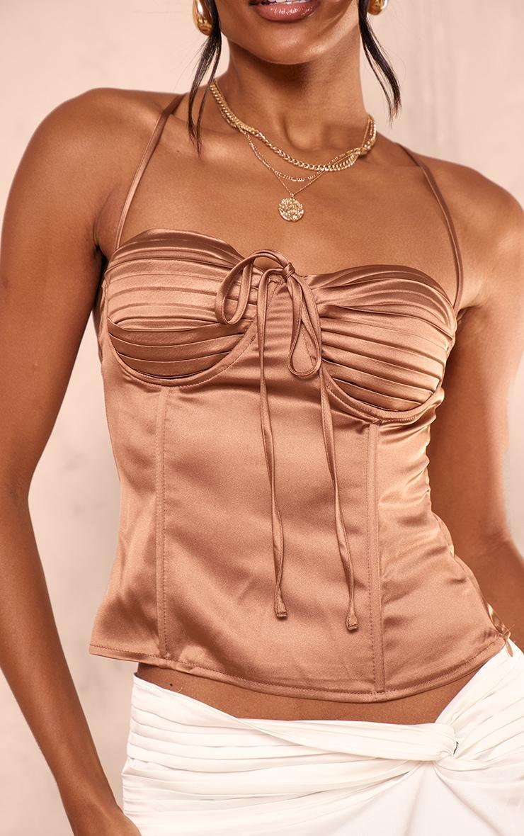 Bronze Satin Pleated Bust Pointed Hem Corset Product Image