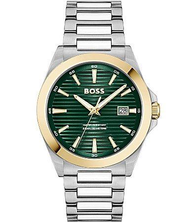 Hugo Boss Mens Strike Quartz Analog Green Dial Stainless Steel Bracelet Watch Product Image