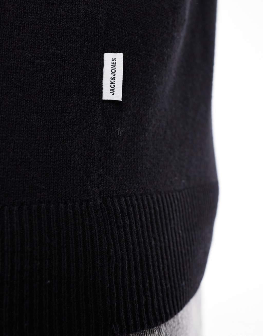 Jack & Jones fine gauge crew neck sweater in black Product Image