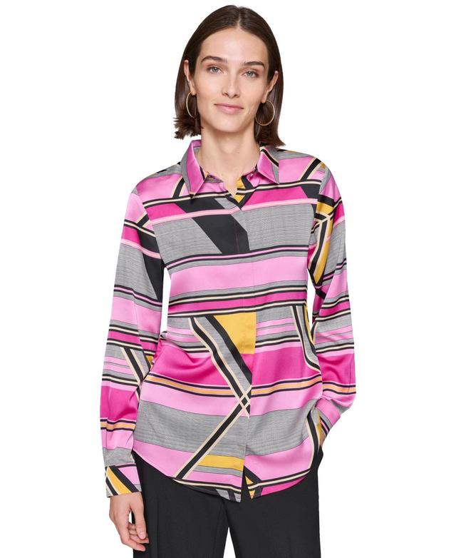 Karl Lagerfeld Womens Collared Long-Sleeve Button-Up Blouse Product Image