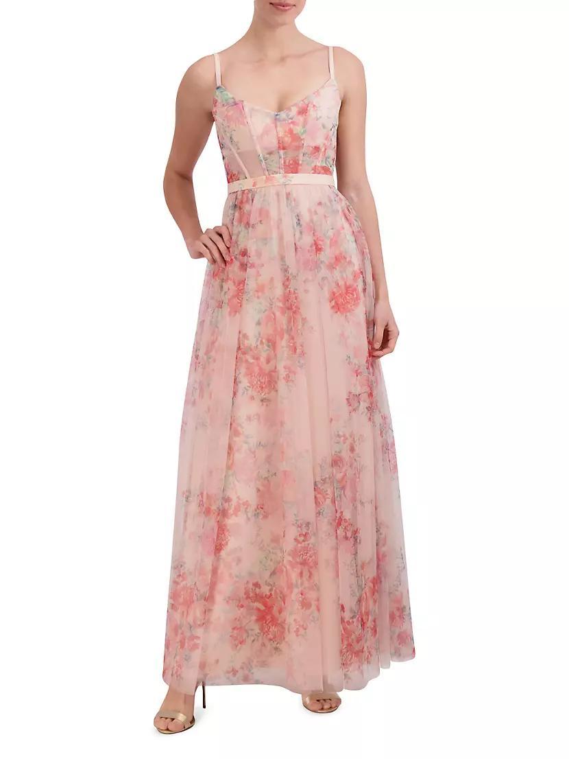 Floral Tulle Sleeveless Gown Product Image