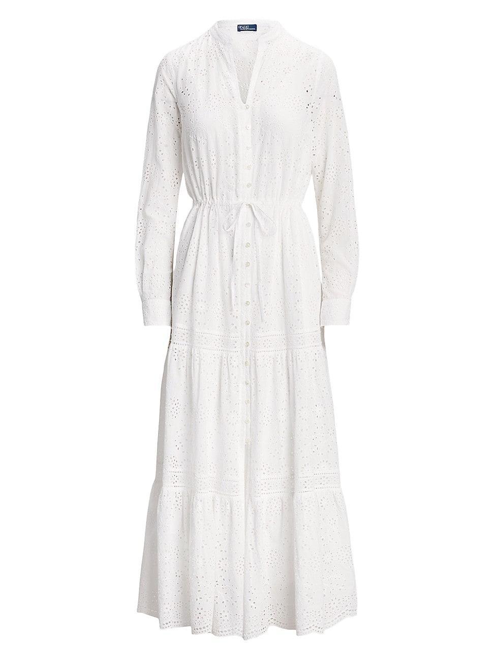 Womens Cotton Eyelet Long-Sleeve Maxi Dress Product Image