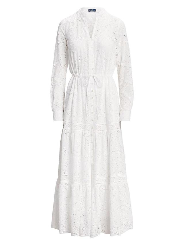 Womens Cotton Eyelet Long-Sleeve Maxi Dress Product Image