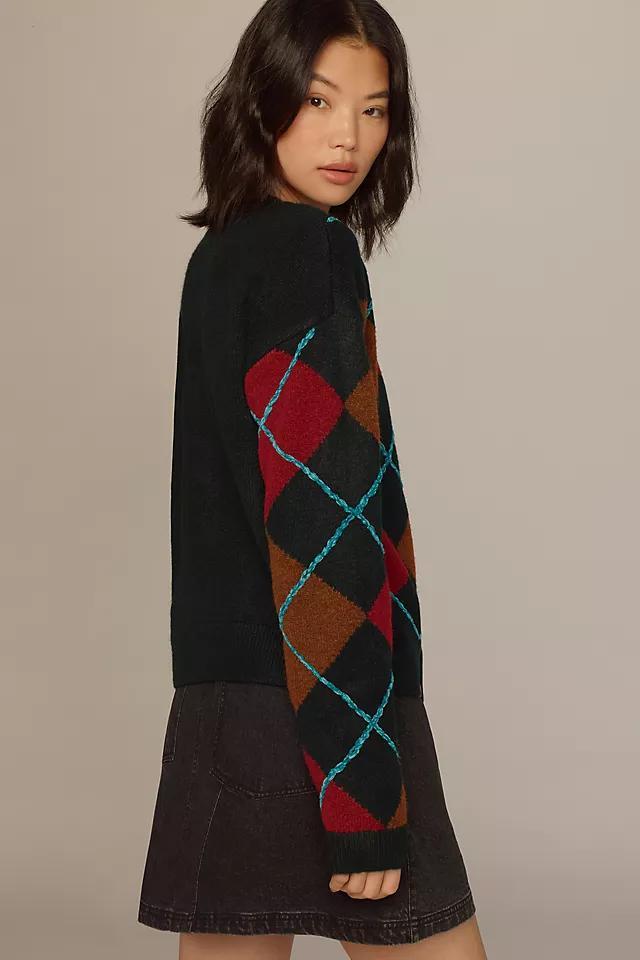 English Factory Fuzzy Argyle Crew-Neck Sweater Product Image