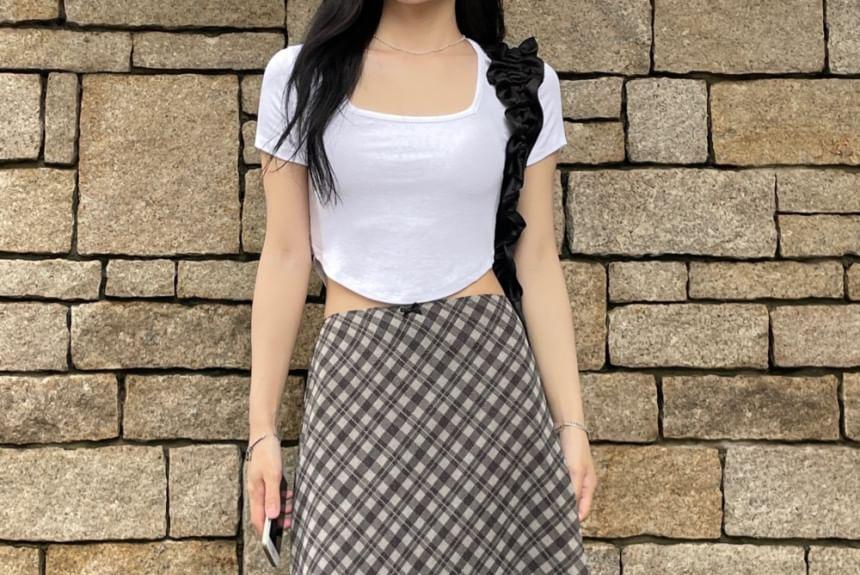 Low Waist Plaid A-Line Skirt Product Image