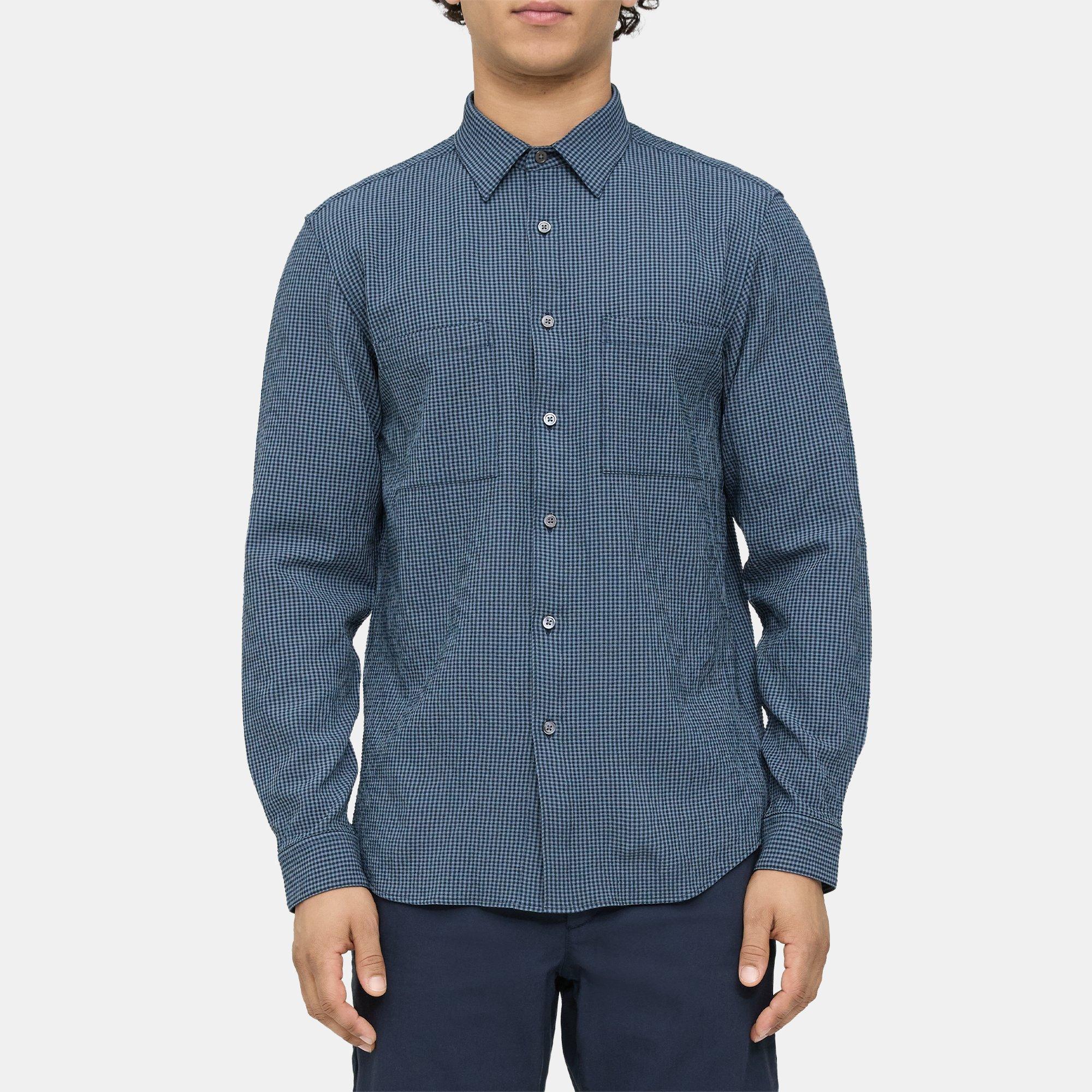 Gingham Seersucker Standard-Fit Shirt | Theory Outlet Product Image