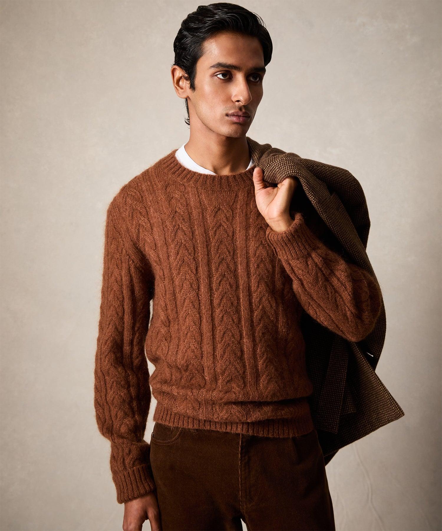 Brushed Cable Knit Crewneck Sweater Product Image