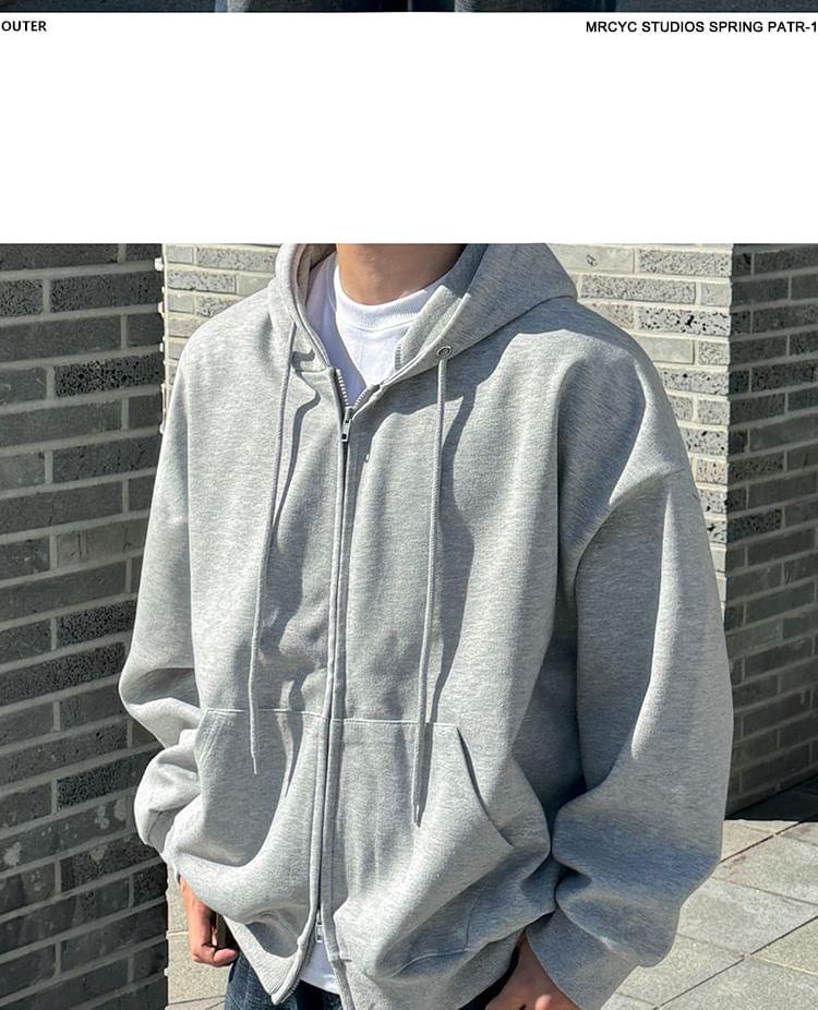 Plain Zip-Up Hoodie Product Image