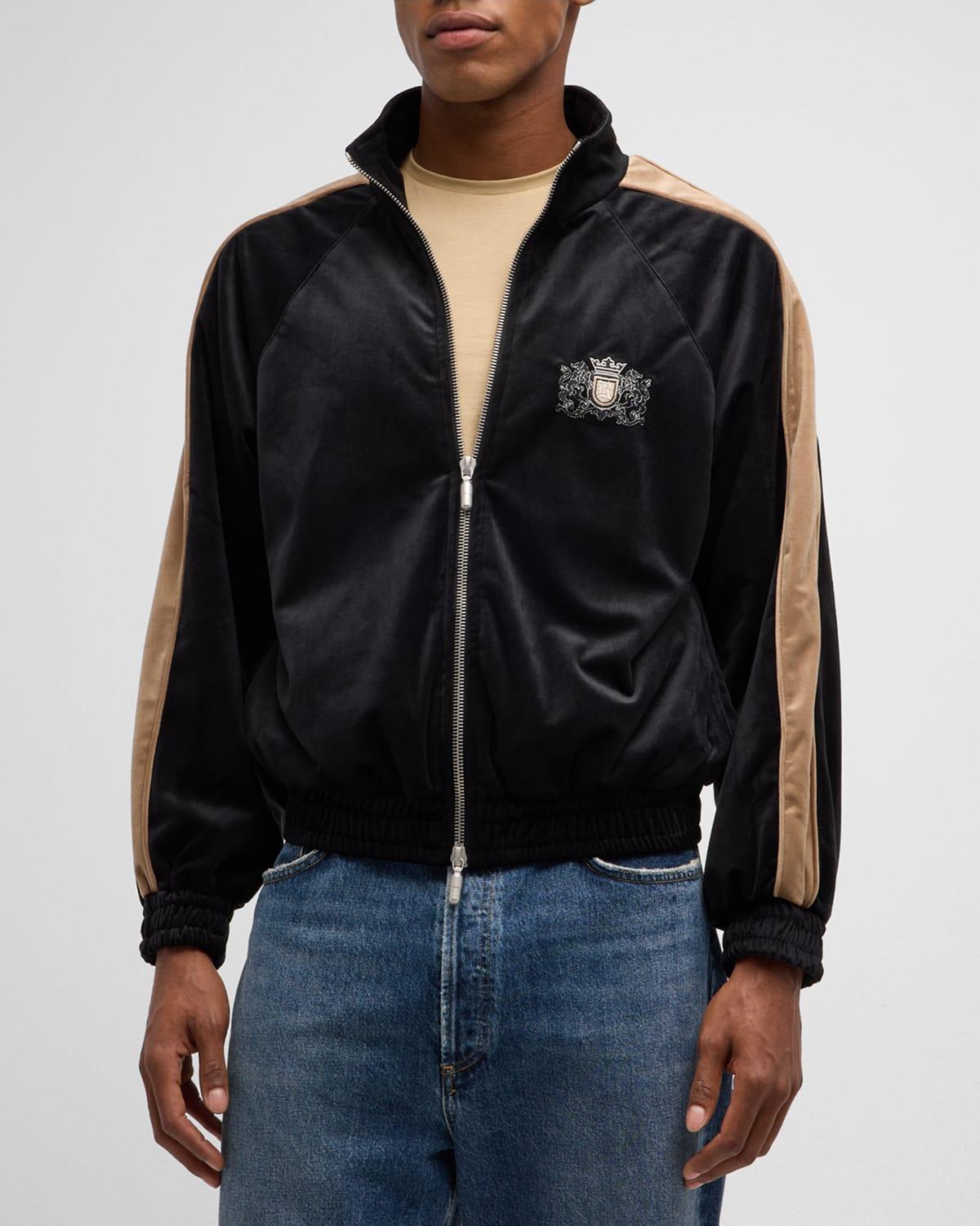 Mens Velvet Side-Stripe Crest Track Jacket Product Image