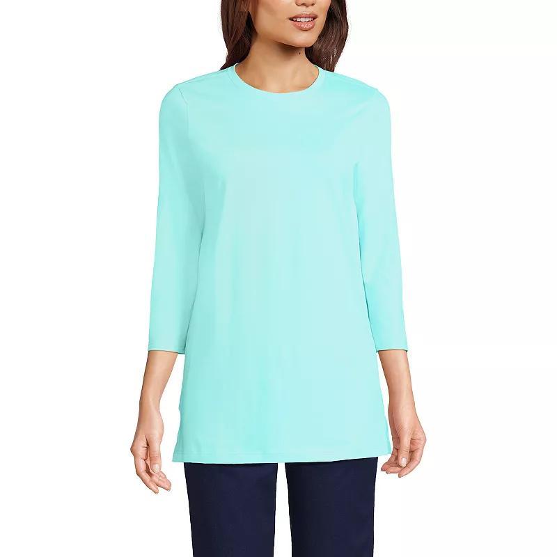 Petite Lands End 3/4-Sleeve Supima Cotton Crewneck Tunic, Womens Radiant Blue Product Image