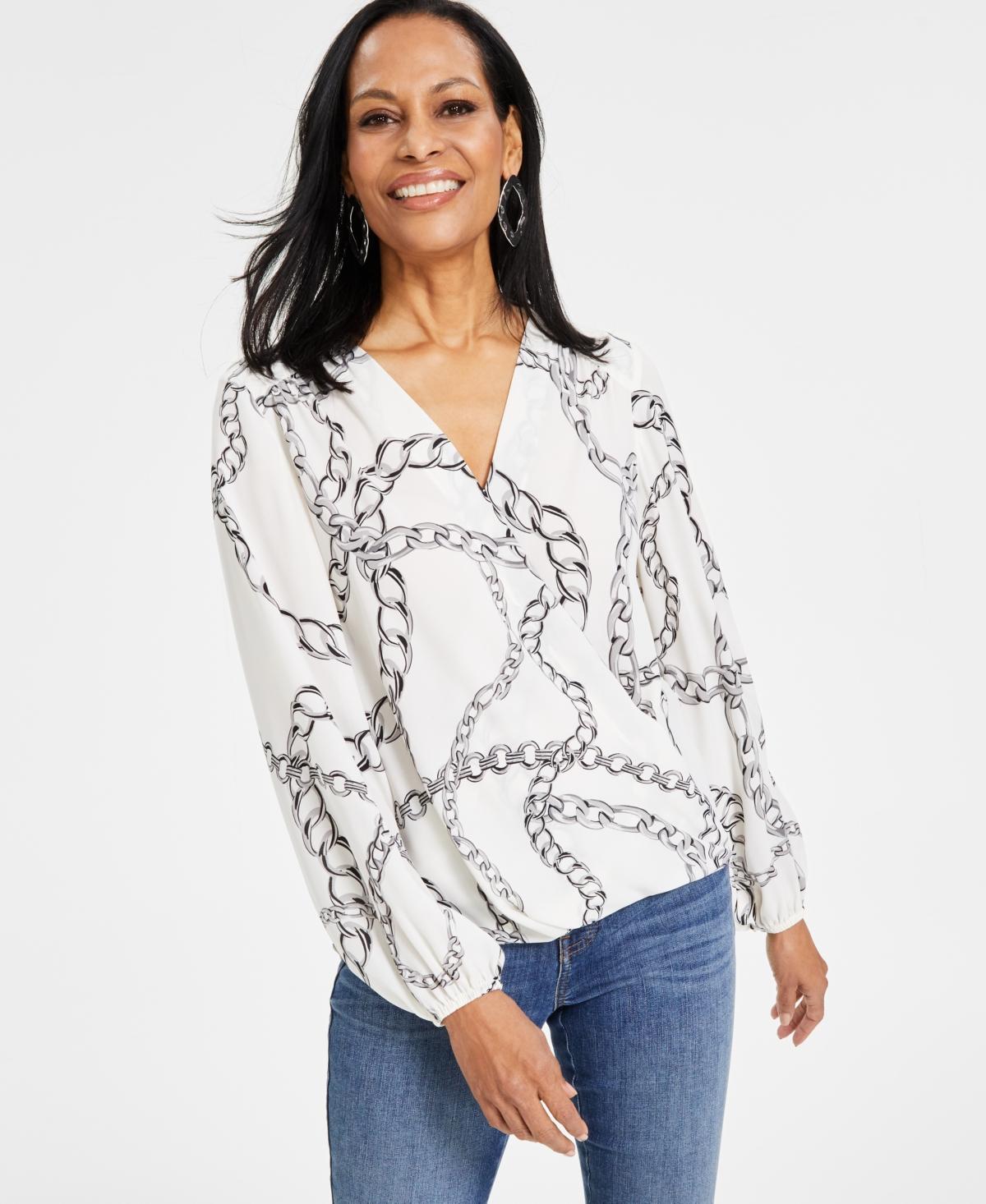 I.n.c. International Concepts Petite Printed Surplice Faux-Wrap Blouse, Created for Macys Product Image