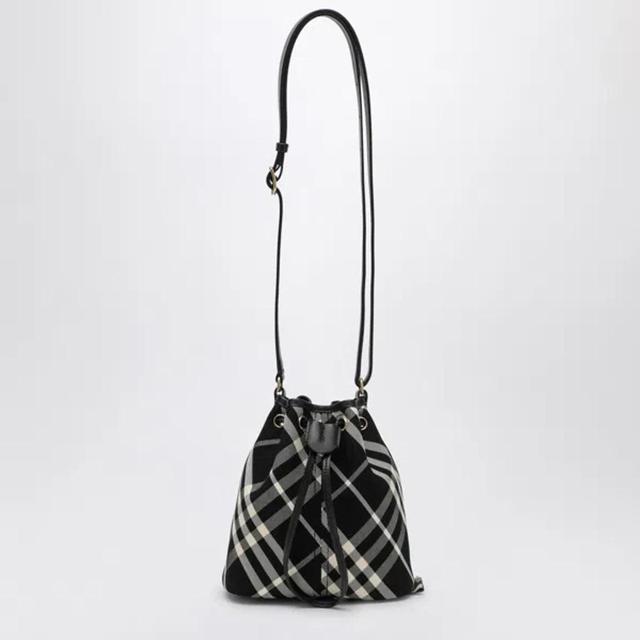 BURBERRY Black Check Clutch Shoulder Bag With Drawstring Product Image