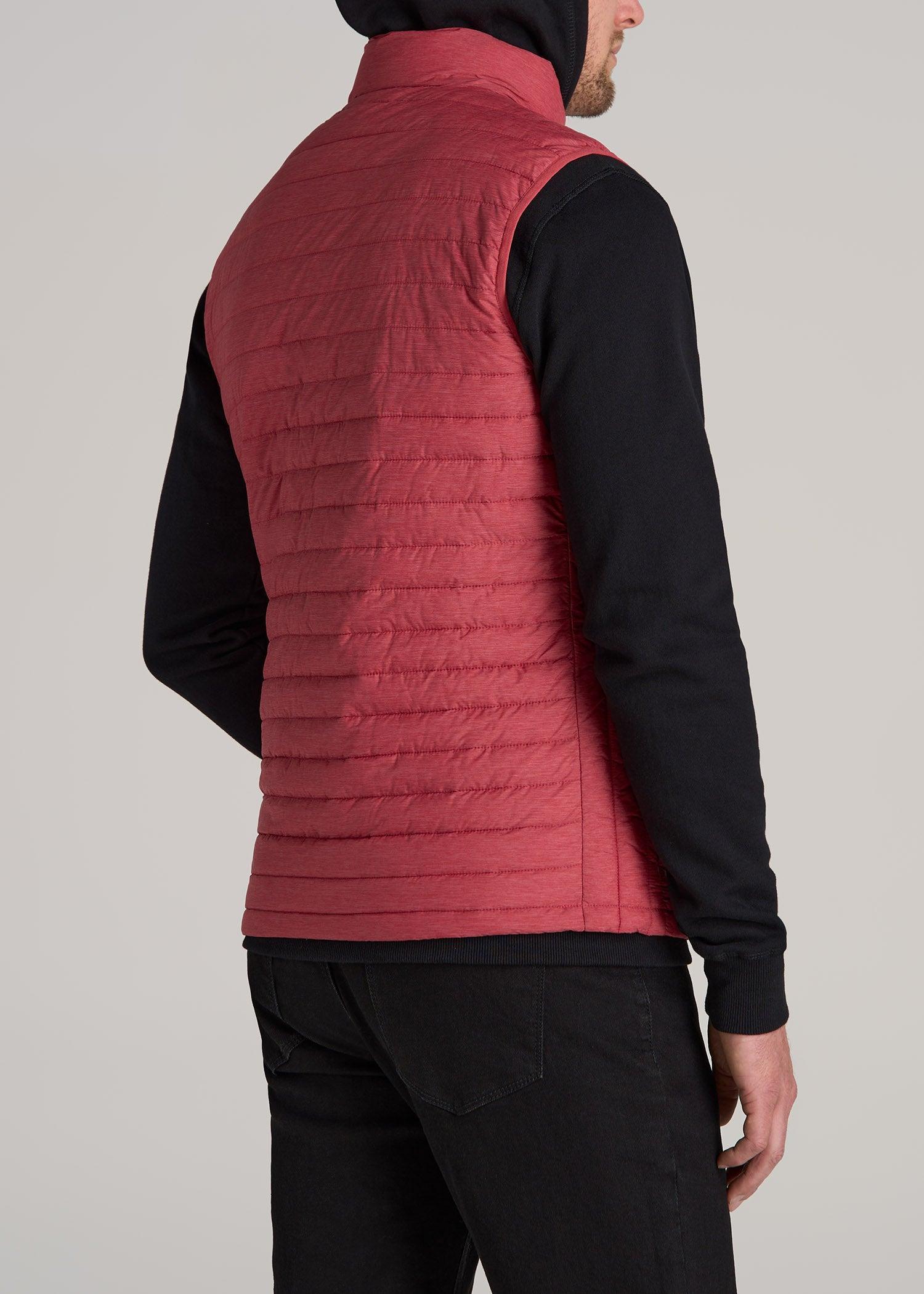 Tall Men's Packable Puffer Vest in Red Space Dye Product Image