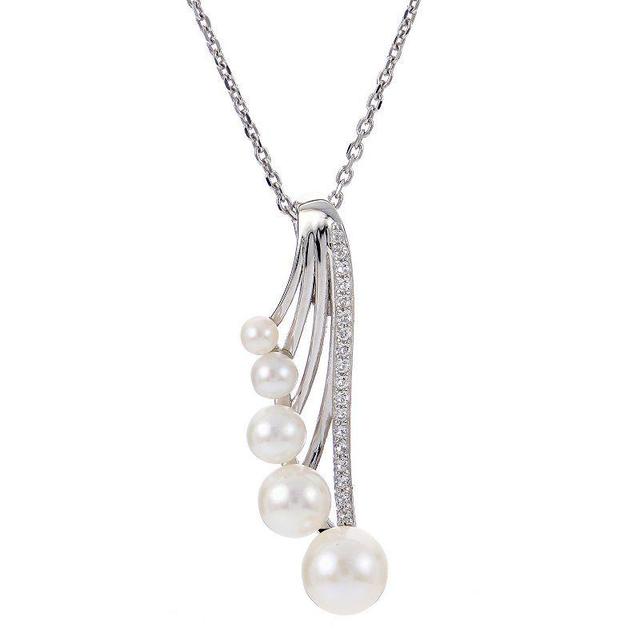 PearLustre by Imperial Sterling Silver Freshwater Cultured Pearl & White Topaz Journey Pendant Necklace, Womens Product Image