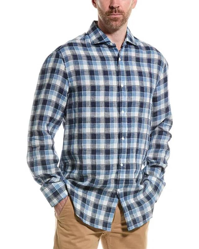 Basic Fit Linen-blend Shirt In Blue Product Image