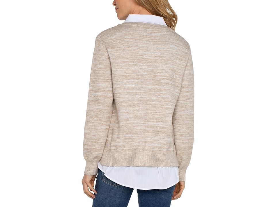 Liverpool Los Angeles Long Sleeve Two-Fer Collared Sweater Melange Sweater Yarn (Light Oatmeal Melange) Women's Sweater Product Image