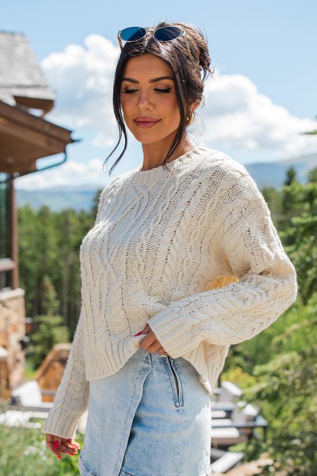 Fall Sentiments Cream Cable Knit Crew Neck Sweater Product Image