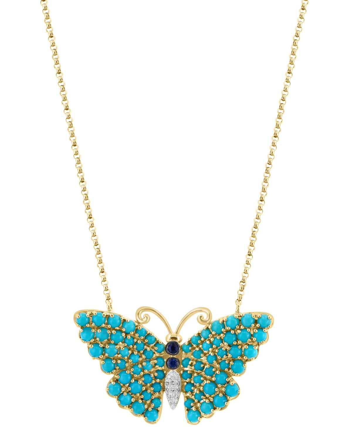 Effy Turquoise, Sapphire (1/10 ct. t.w.), & Diamond Accent Butterfly 16 Pendant Necklace in 14k Gold Product Image