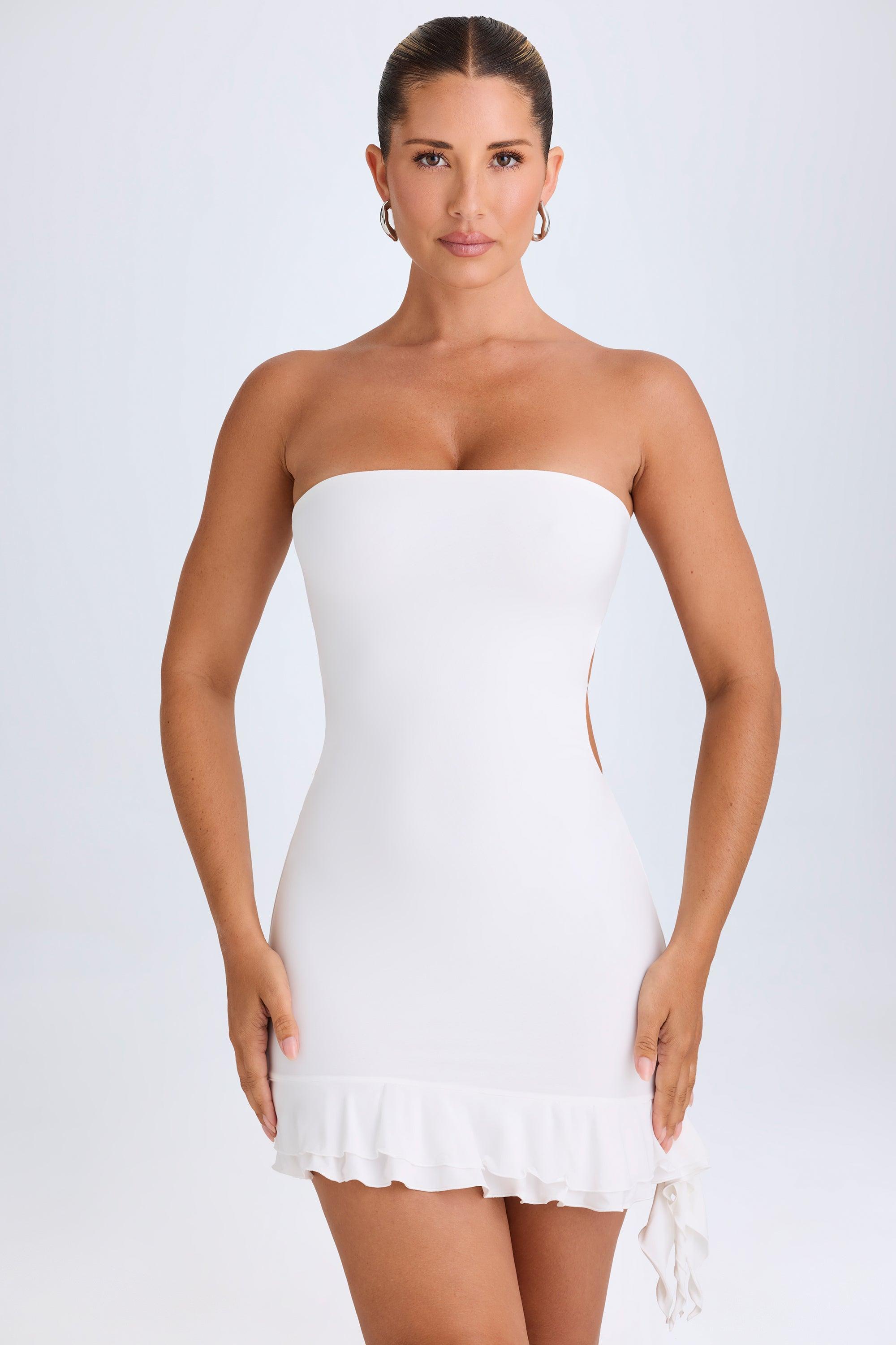 Ruffle-Trim Cut-Out Bandeau Mini Dress in White product image