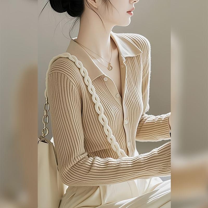 Collared Plain Button-Up Cardigan Product Image