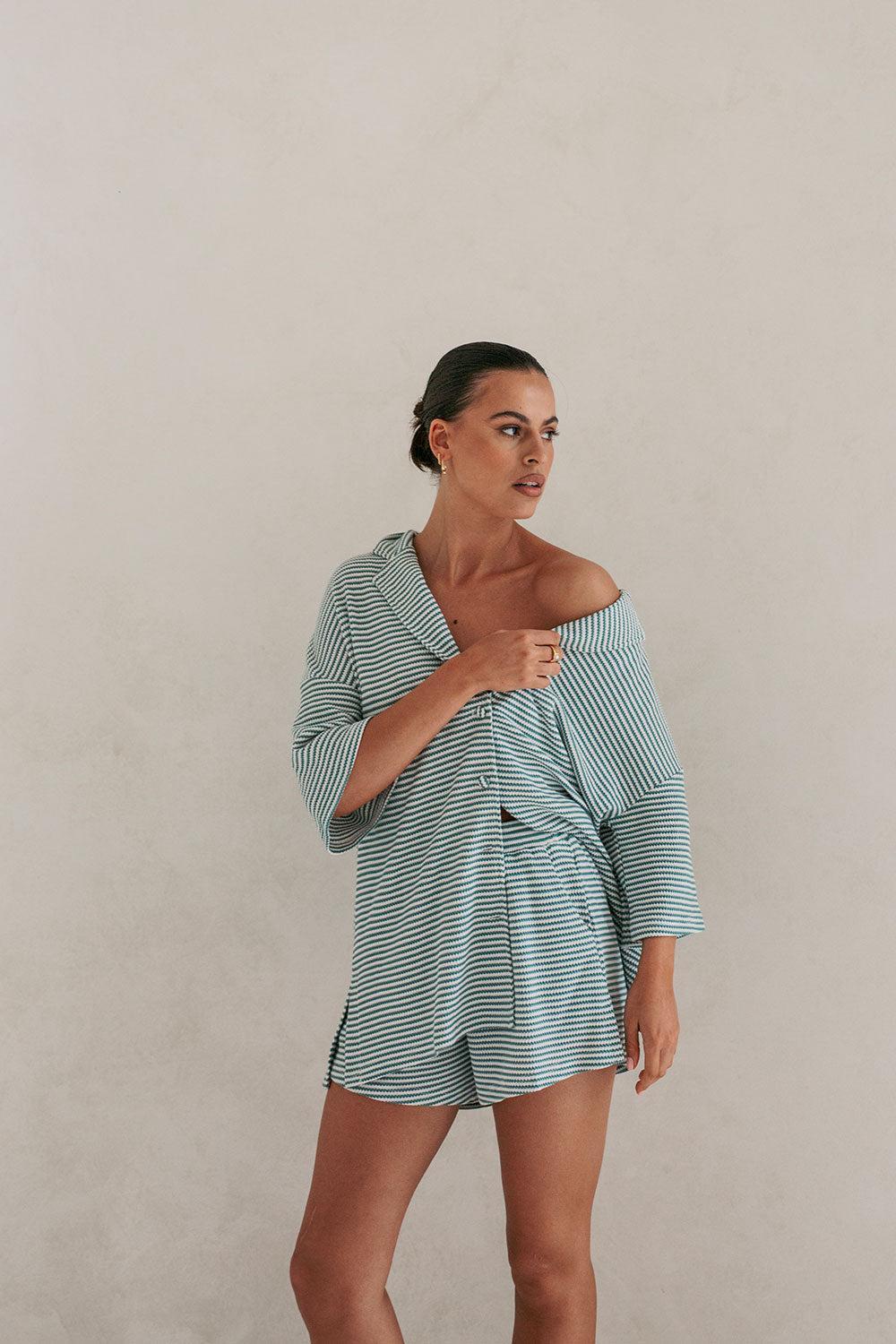 Mallory Top - Teal Stripe Product Image