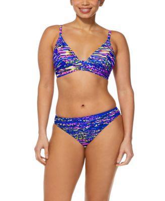 Reebok Womens Printed Bralette Bikini Top Hipster Bikini Bottoms Product Image