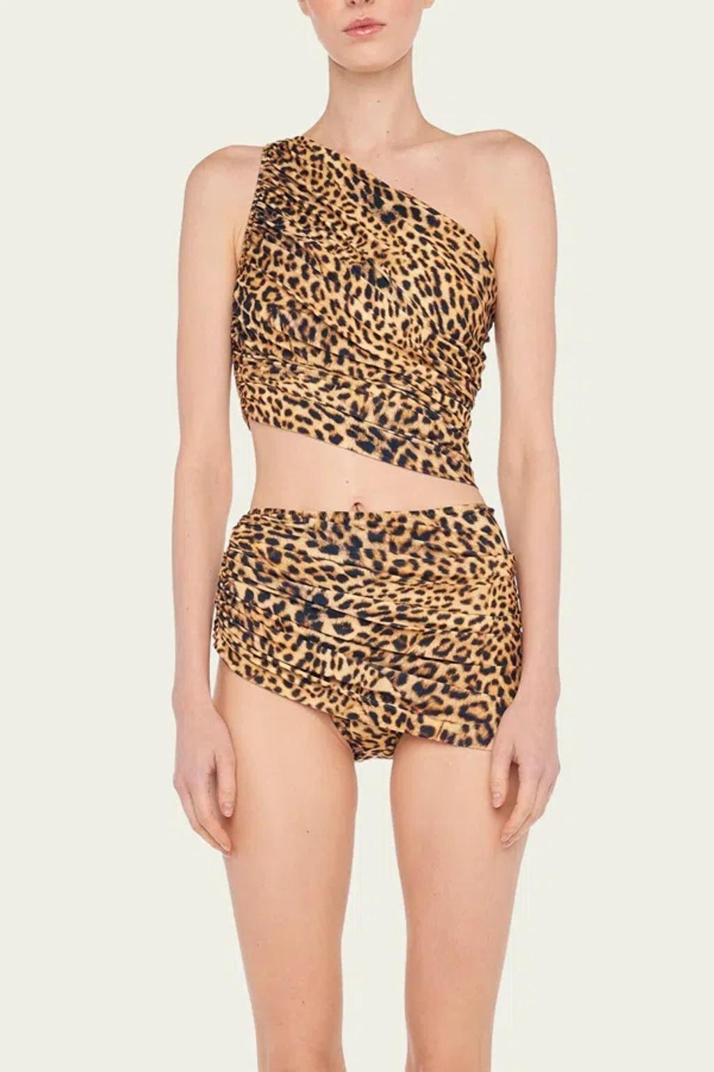 NORMA KAMALI Diana Leopard Shirred Bikini Top In Cheetah Patch Product Image