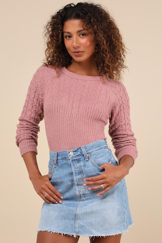 Cozy Aim Mauve Pink Cable Knit Ribbed Sweater Top Product Image