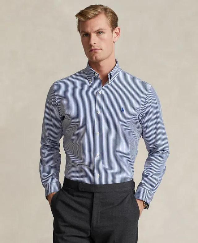 Men's Slim-fit Poplin Shirt In Navy,white Product Image