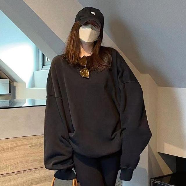 Crew Neck Plain Oversized Sweatshirt Product Image