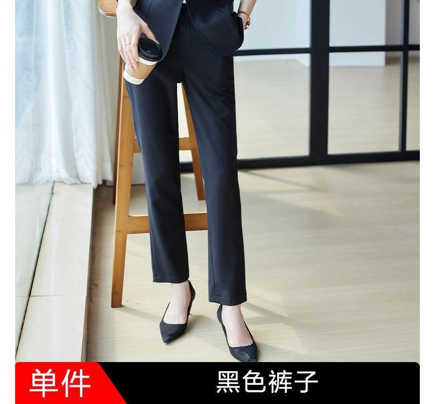 Plain Single-Button Blazer / Shirt / Straight Leg Dress Pants Product Image