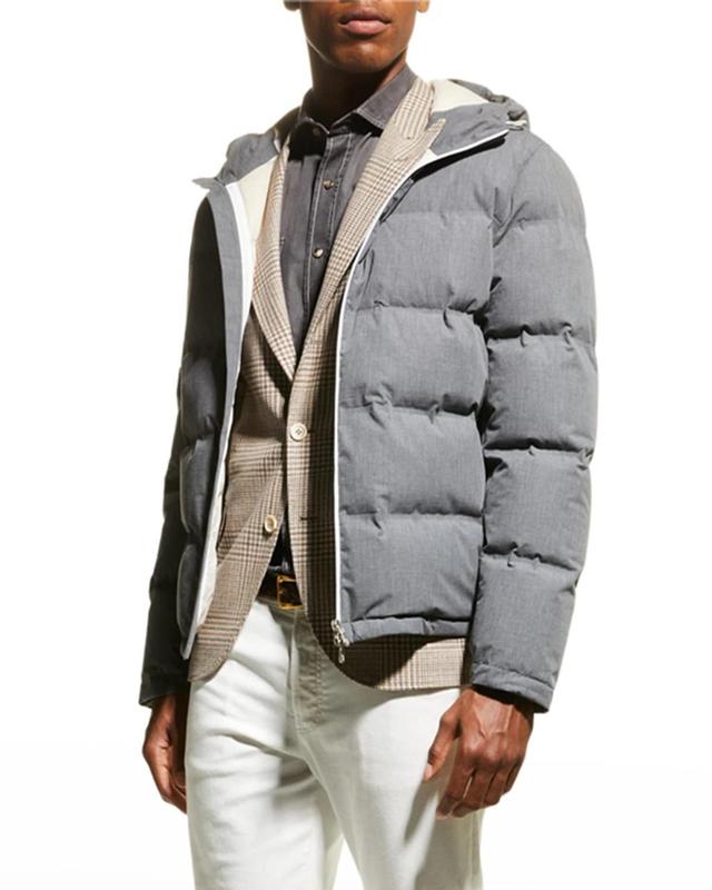 Quilted Cotton Hooded Down Jacket In Gray Product Image