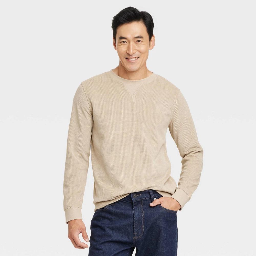 Mens Long Sleeve Textured T-Shirt - Goodfellow & Co Tan Product Image