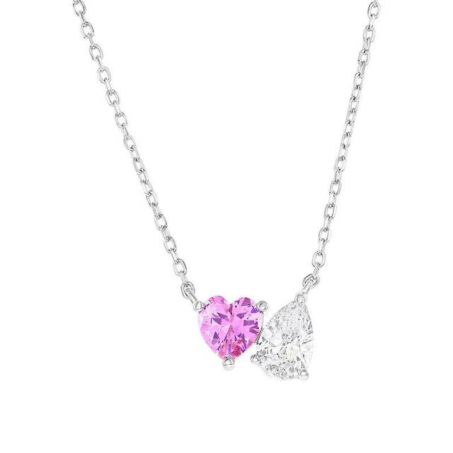 Argento Bella Sterling Silver Heart & Pear Shaped Cubic Zirconia Necklace, Womens Gold Tone Product Image