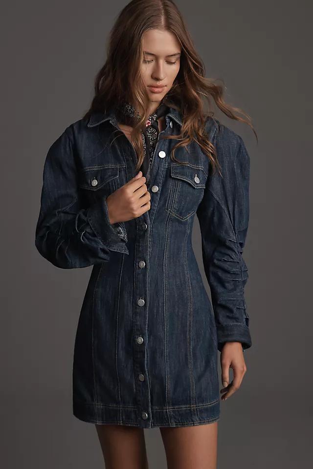 Pilcro Long-Sleeve Button-Front Seamed Denim Mini Dress Product Image