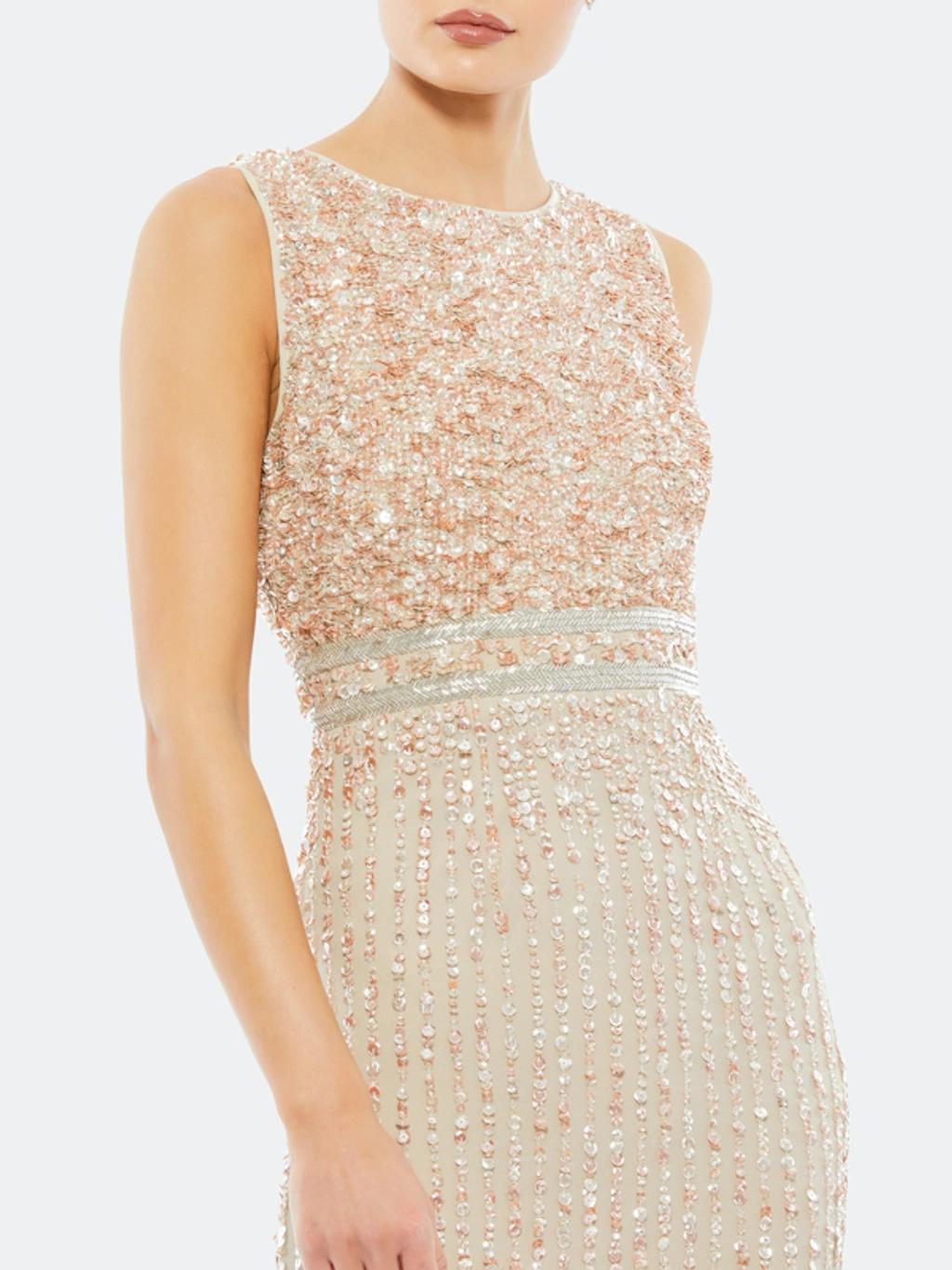 Sequin Sleeveless Column Gown In Nude Product Image