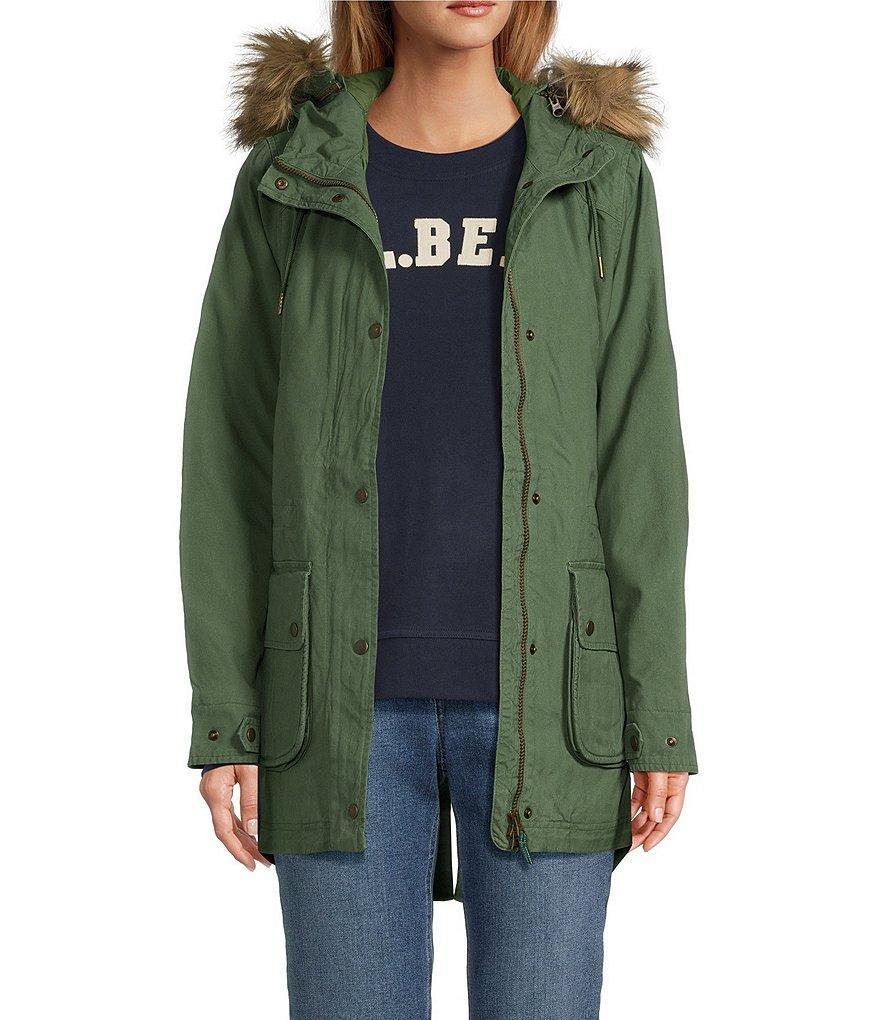 L.L.Bean East End Insulated Faux Fur Hood Drawcord Neck Long Sleeve Snap Front Patch Pocket Parka Product Image